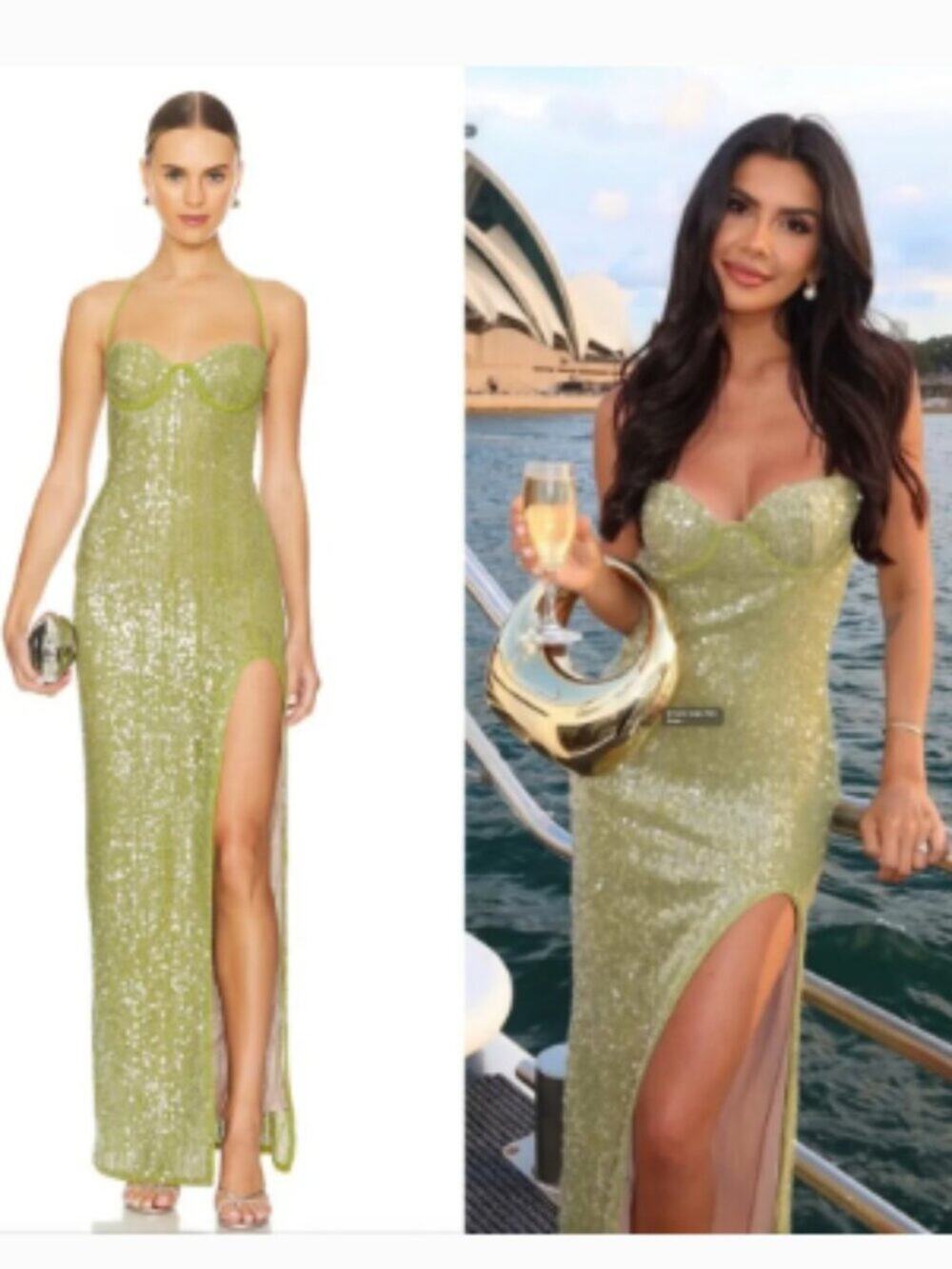 New Camila Coelho Brihante Sequin Slit Maxi Dress in Island Green Sz S